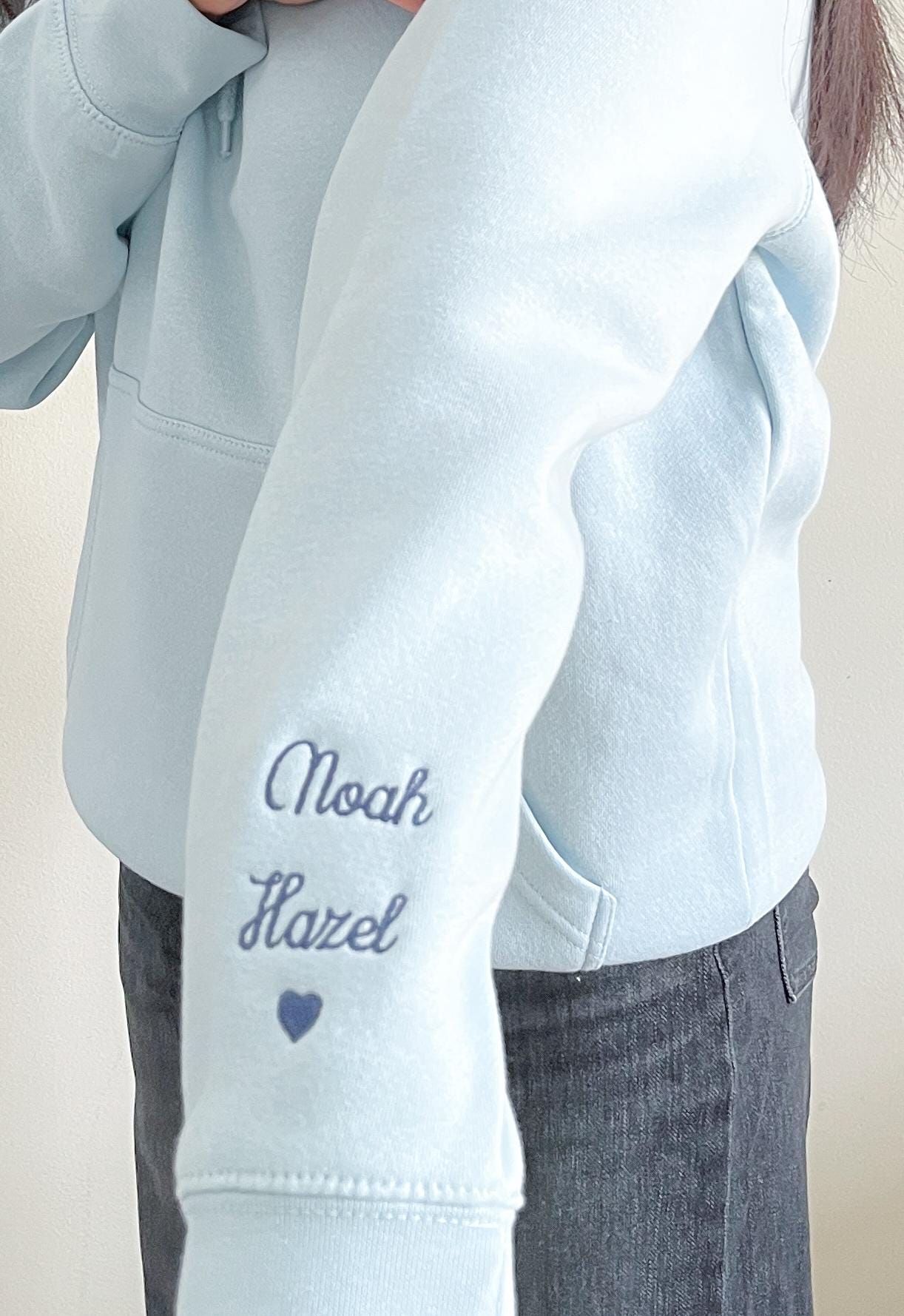 Personalized Sleeve & Collar Embroidered Hoodie Custom Mom Gift Mother Custom Grammy Custom Nana Embroidery Gift for Mother’s Day Gift