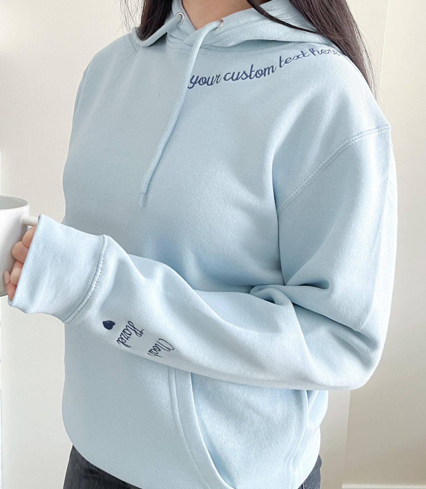 Personalized Sleeve & Collar Embroidered Hoodie Custom Mom Gift Mother Custom Grammy Custom Nana Embroidery Gift for Mother’s Day Gift