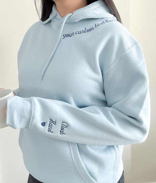Personalized Sleeve & Collar Embroidered Hoodie Custom Mom Gift Mother Custom Grammy Custom Nana Embroidery Gift for Mother’s Day Gift