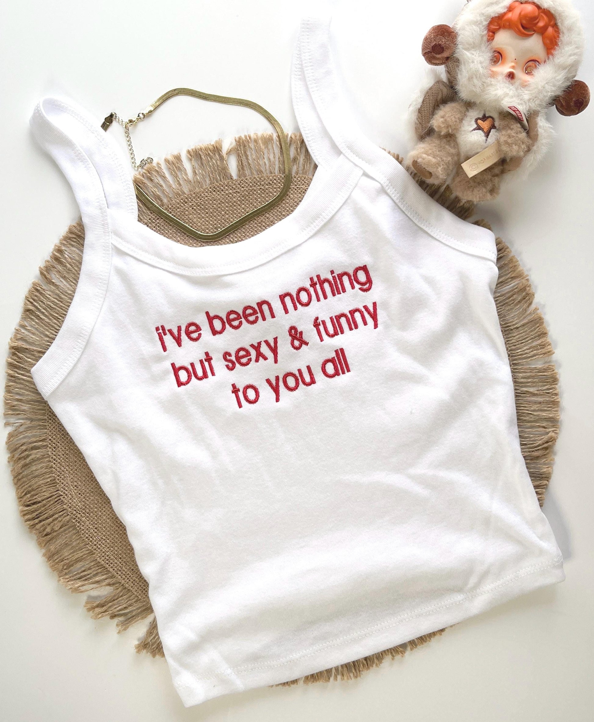 Custom Embroidered Cherry Tank Spaghetti Strap Tank Top Personalized Women Cropped Ribbed Tank Top Custom Bride Bridal Party Custom Y2K Top