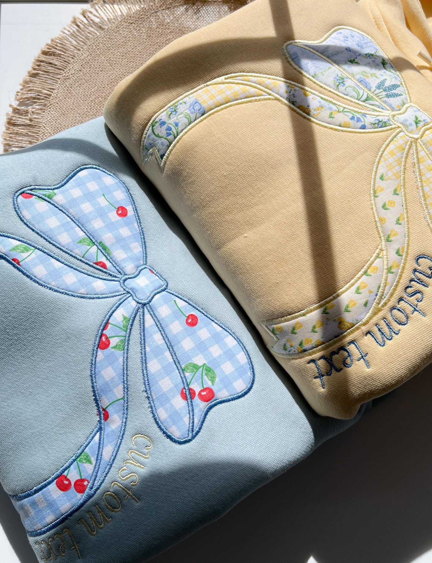 Custom Butter Yellow Hoodie Embroidered Patchwork Bow Hoodie Pastel Bow Sweatshirt Custom Patchwork Hoodie Cute Coquette Bow Applique Hoodie