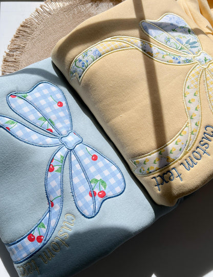 Custom Butter Yellow Hoodie Embroidered Patchwork Bow Hoodie Pastel Bow Sweatshirt Custom Patchwork Hoodie Cute Coquette Bow Applique Hoodie