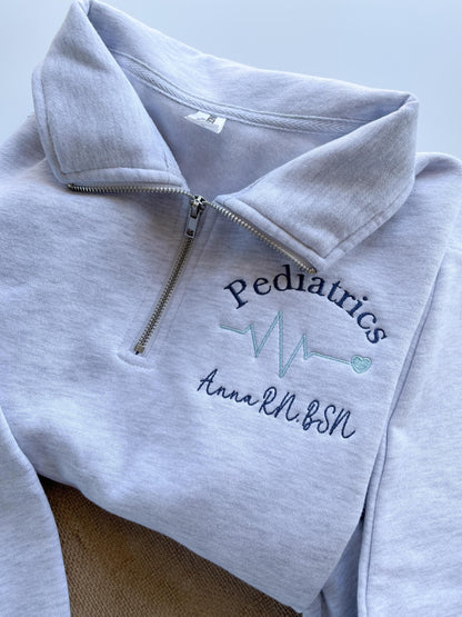 Custom Embroidered RN Quarter Zip Sweatshirt - Custom RN BSN Sweatshirt Nurse Graduation Gift Peds Nurse Nicu Nurse Mental Health Nurse