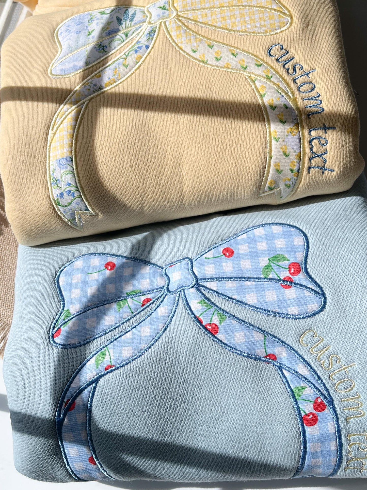 Custom Butter Yellow Hoodie Embroidered Patchwork Bow Hoodie Pastel Bow Sweatshirt Custom Patchwork Hoodie Cute Coquette Bow Applique Hoodie