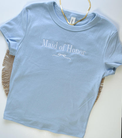 Custom Embroider Baby Tee Trendy y2k Shirt Bridal Women's Crop Tee Custom Embroidered Bridesmaid Baby Tee Gift for Bachelorette Party