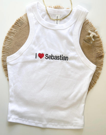 Custom I <3 BF Name Tank Top Personalized I Heart Boyfriend Name Shirt Embroidered Baby Tee Y2K Style Custom Girlfriend Gift Top Name Tank
