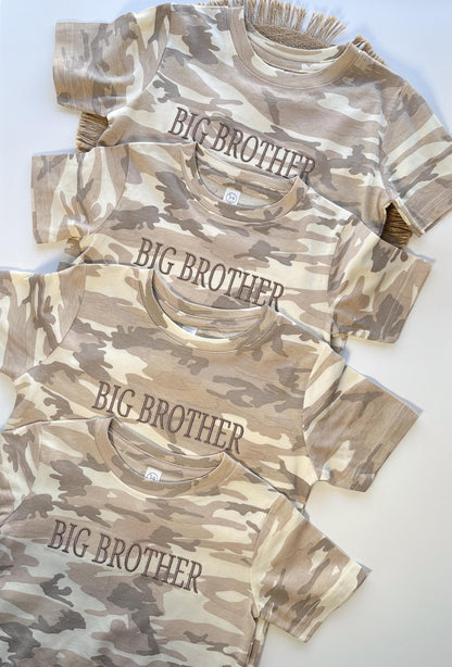 Big Brother Camo Shirt, Embroidered Kids Camo Tee, Personalized Toddler Name Shirt, Sibling Announcement Outfit, Custom Youth Shirt