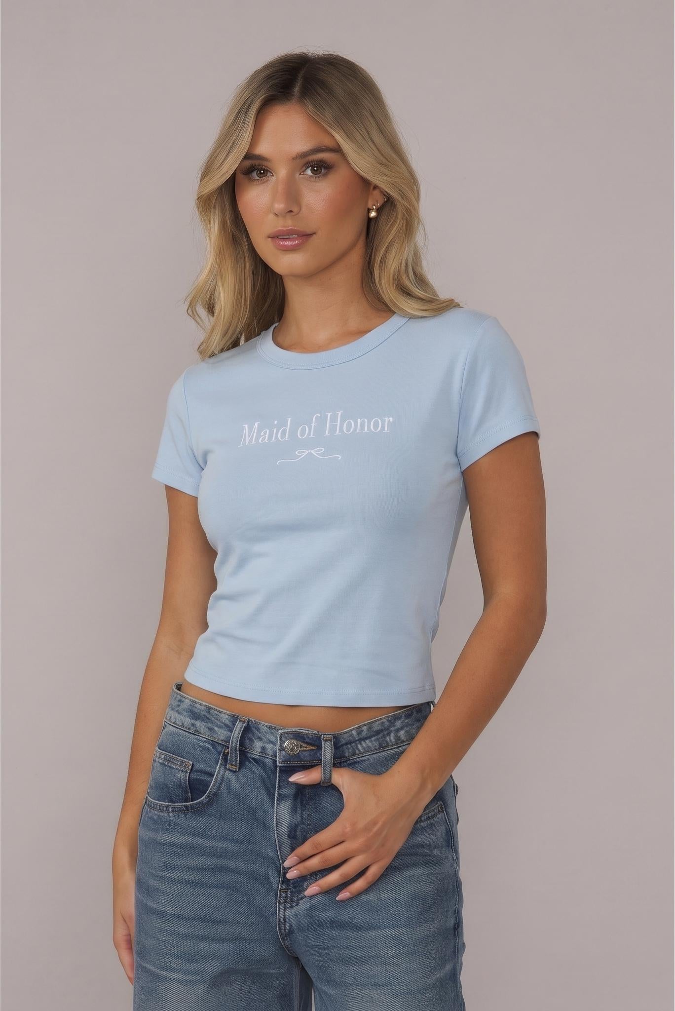 Custom Embroider Baby Tee Trendy y2k Shirt Bridal Women's Crop Tee Custom Embroidered Bridesmaid Baby Tee Gift for Bachelorette Party