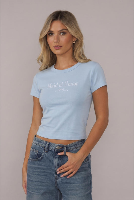 Custom Embroider Baby Tee Trendy y2k Shirt Bridal Women's Crop Tee Custom Embroidered Bridesmaid Baby Tee Gift for Bachelorette Party
