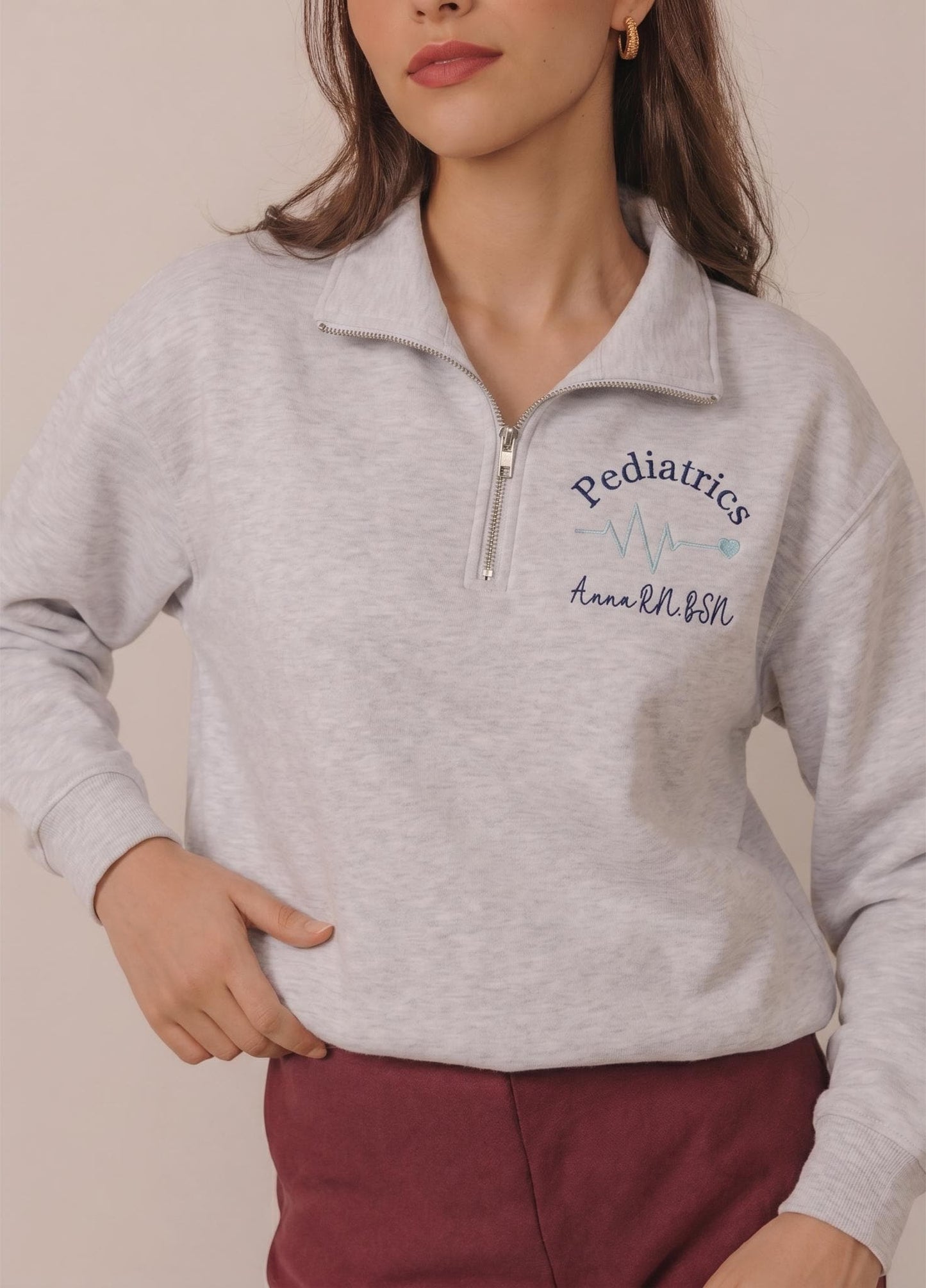 Custom Embroidered RN Quarter Zip Sweatshirt - Custom RN BSN Sweatshirt Nurse Graduation Gift Peds Nurse Nicu Nurse Mental Health Nurse