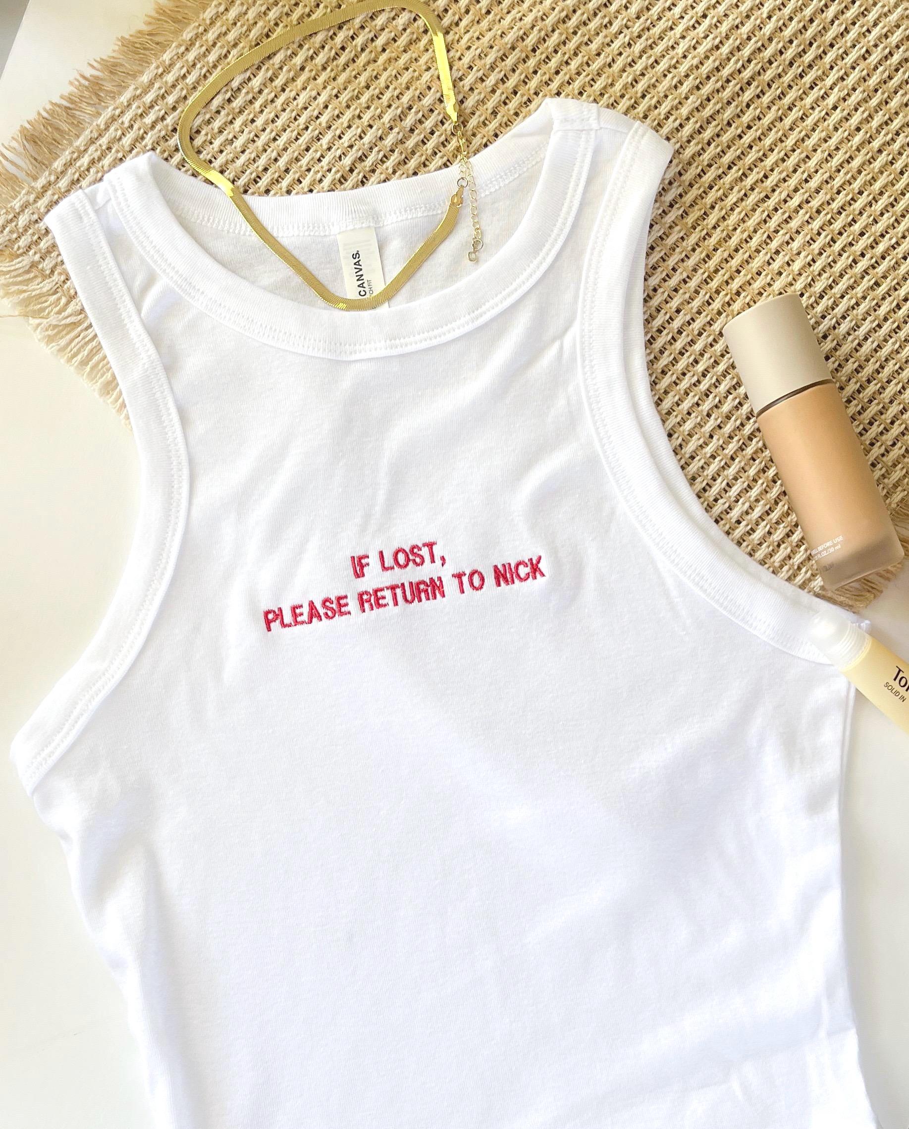 Dainty Text Embroidered Racerback Tank Top “If Lost Please Return To” Custom Tank Personalized Ribbed Tank Trendy Minimal Embroidery Top